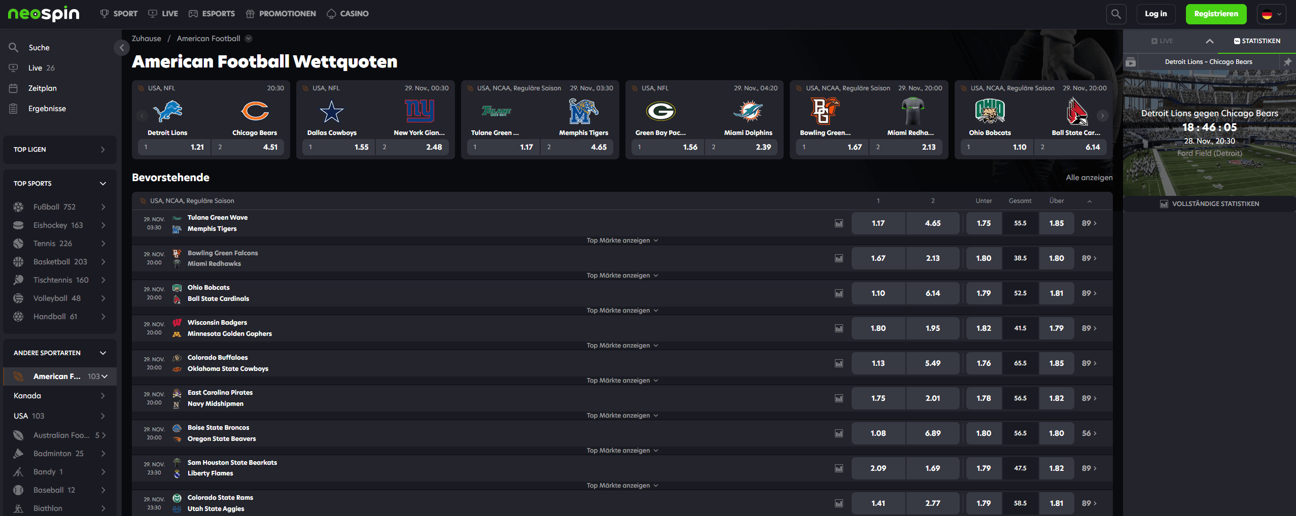 Neospin Sport- und American-Football-Wetten